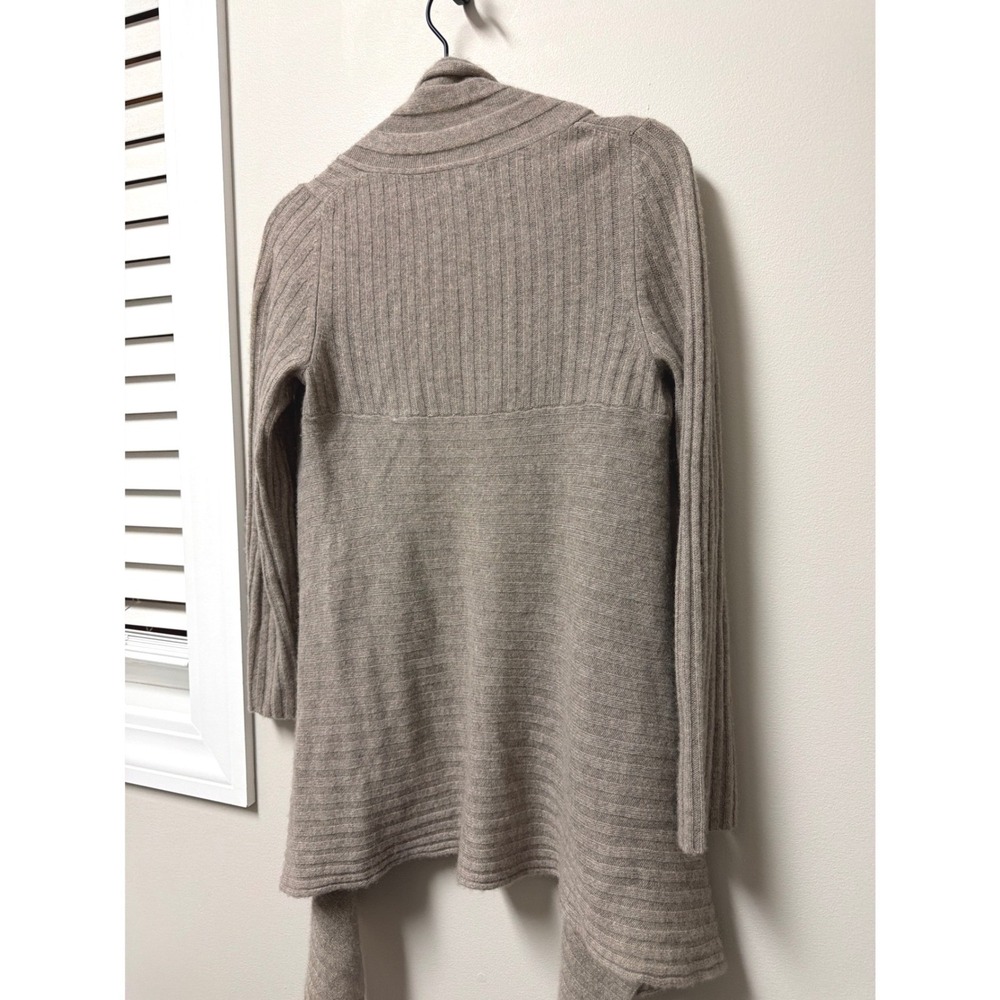 Elena Solano 100% Cashmere Ribbed Cardigan Taupe Brown Open Front Womens M - Picture 7 of 11